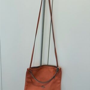 Coach Pebbled Leather Crossbody Bag in Pale Pink with Chain Accent